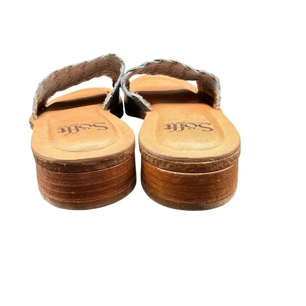 Söfft Woven Leather Slide Sandals Blue Women’s 8.5 EU 40 Low Heel